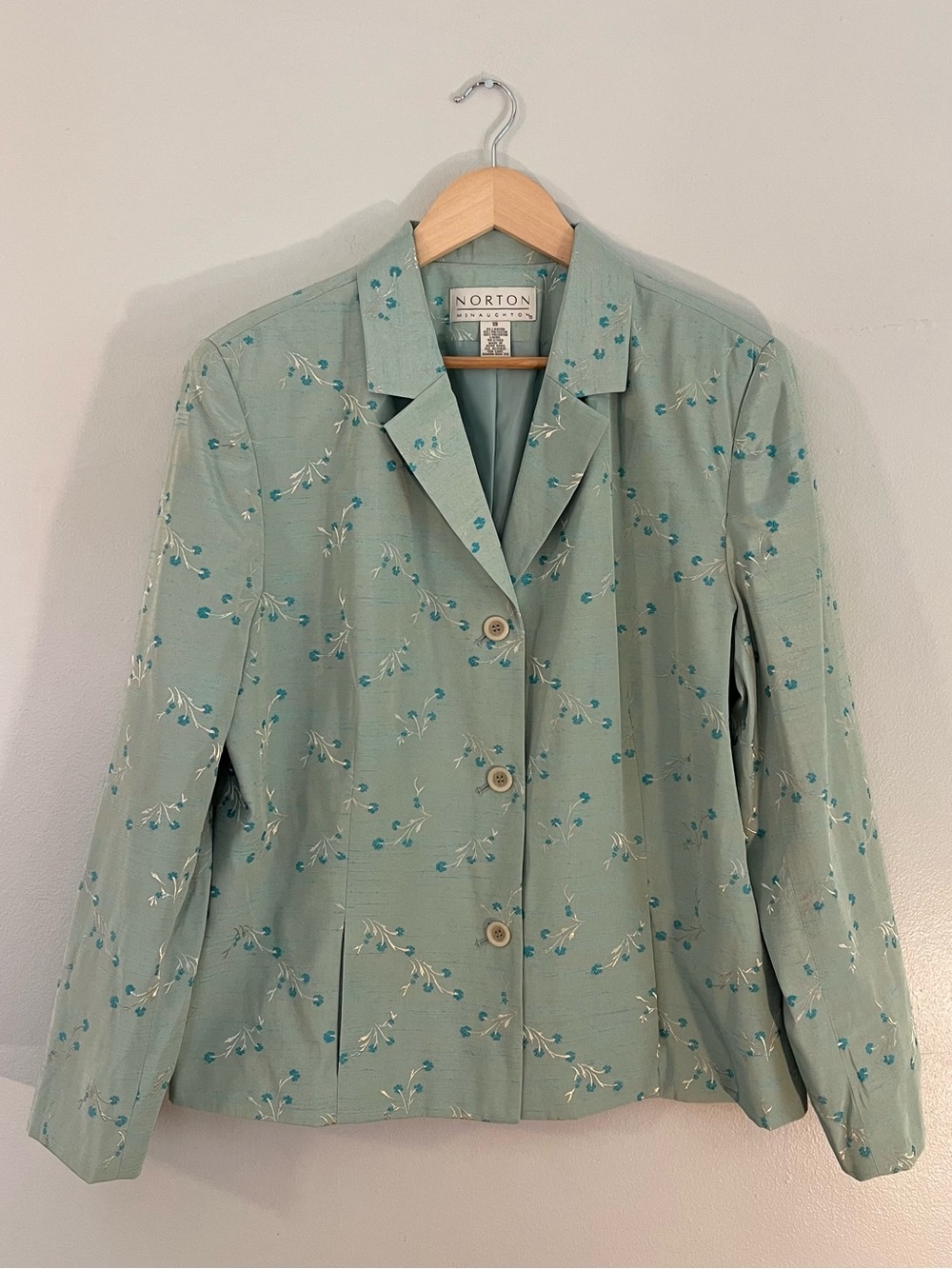 Vintage Norton Mcnaughton green floral brocade blazer jacket Y2K office fairy